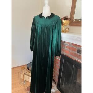 Komar Nightgown M Kaftan Robe Christmas Green Emerald Regal Velour USA Vintage